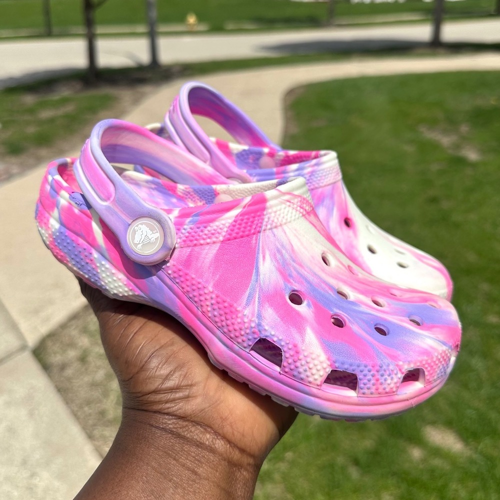 CROCS KIDS CLASSIC MARBLED TYE DYE CLOGS Little Girl Size J1 Pink Crush/Purple - Picture 8 of 12